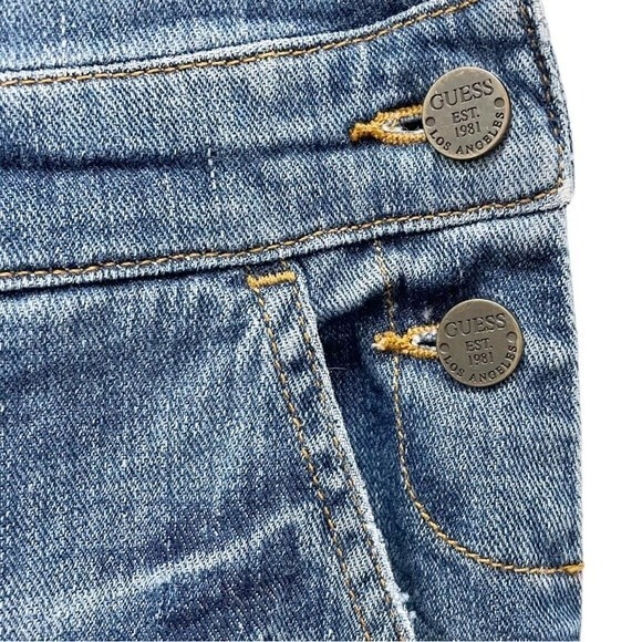 Vintage Guess Jeans Distressed Denim Overalls Medium Wash Straight Leg Size 26 2 - Picture 11 of 16